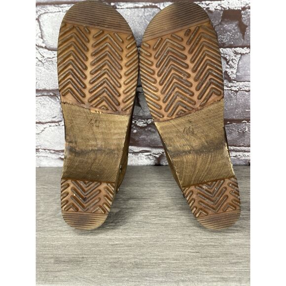 Sanita Brown Nubuck Leather Round Clogs Wooden Heel Shoes Women Sz 40EU/9.5M US - Picture 8 of 16